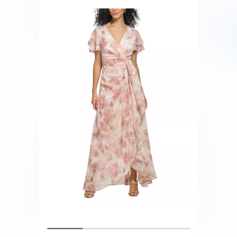 Soft floral print chiffon gown